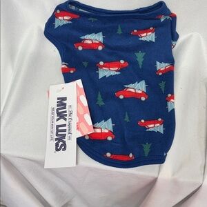 Muk Luks Navy Pet Sweater phs  with Red Cars and xmass trees size butter knit S